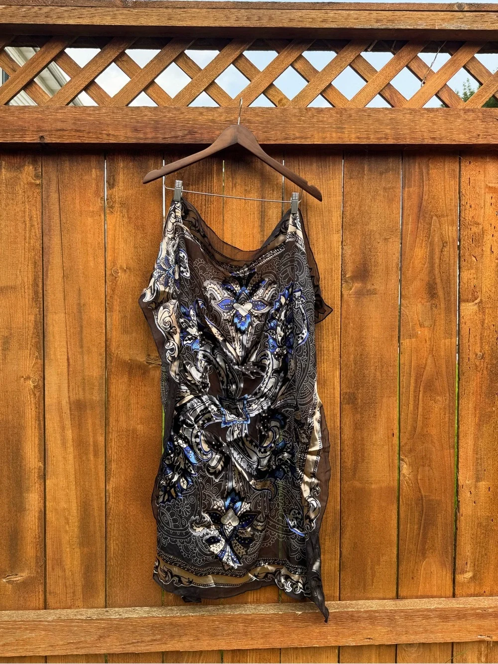 Western silk Paisley Pattern Lightweight Scarf Wrap in Black and Blue